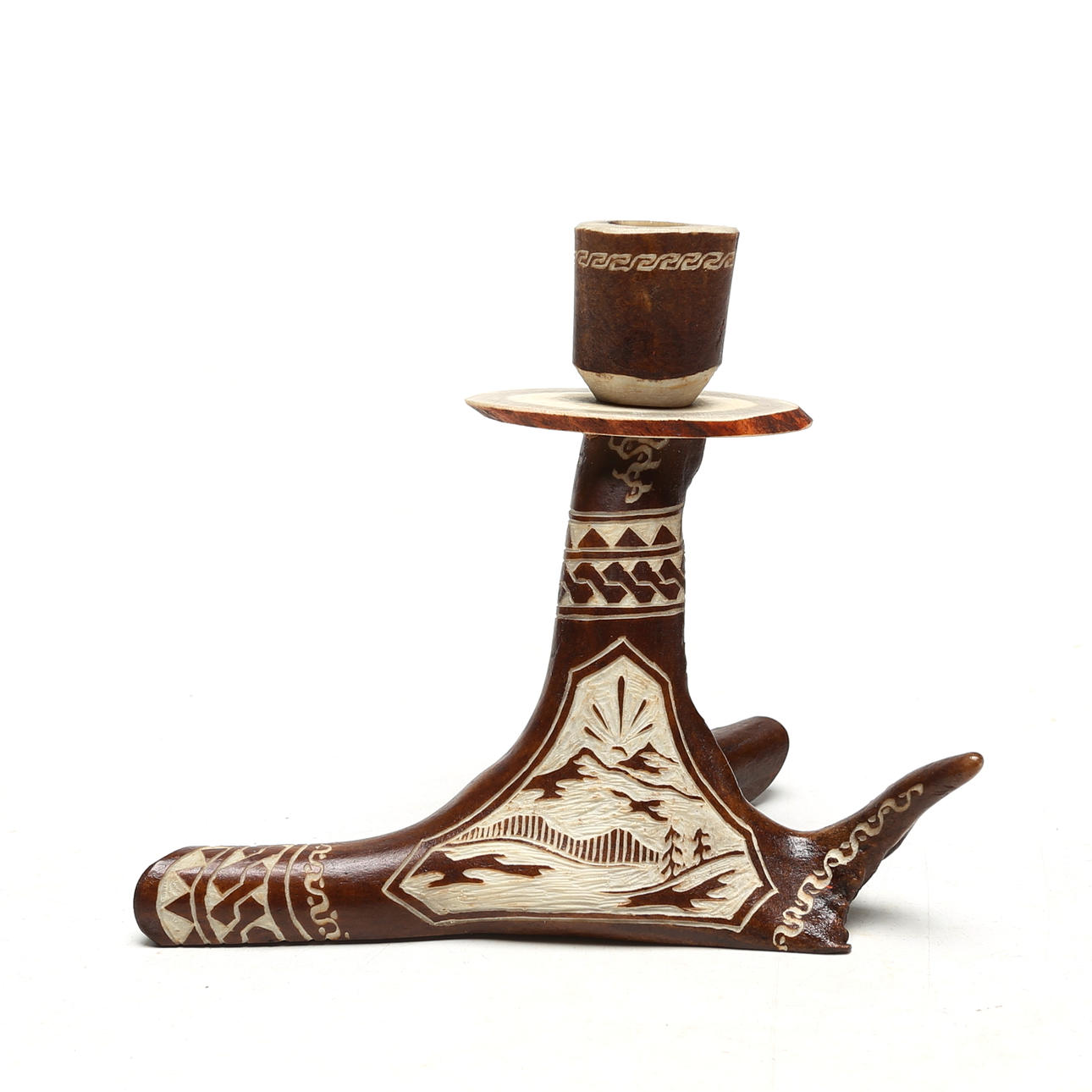 LJUSSTAKE, renhorn, samisk, monogramsignerad.