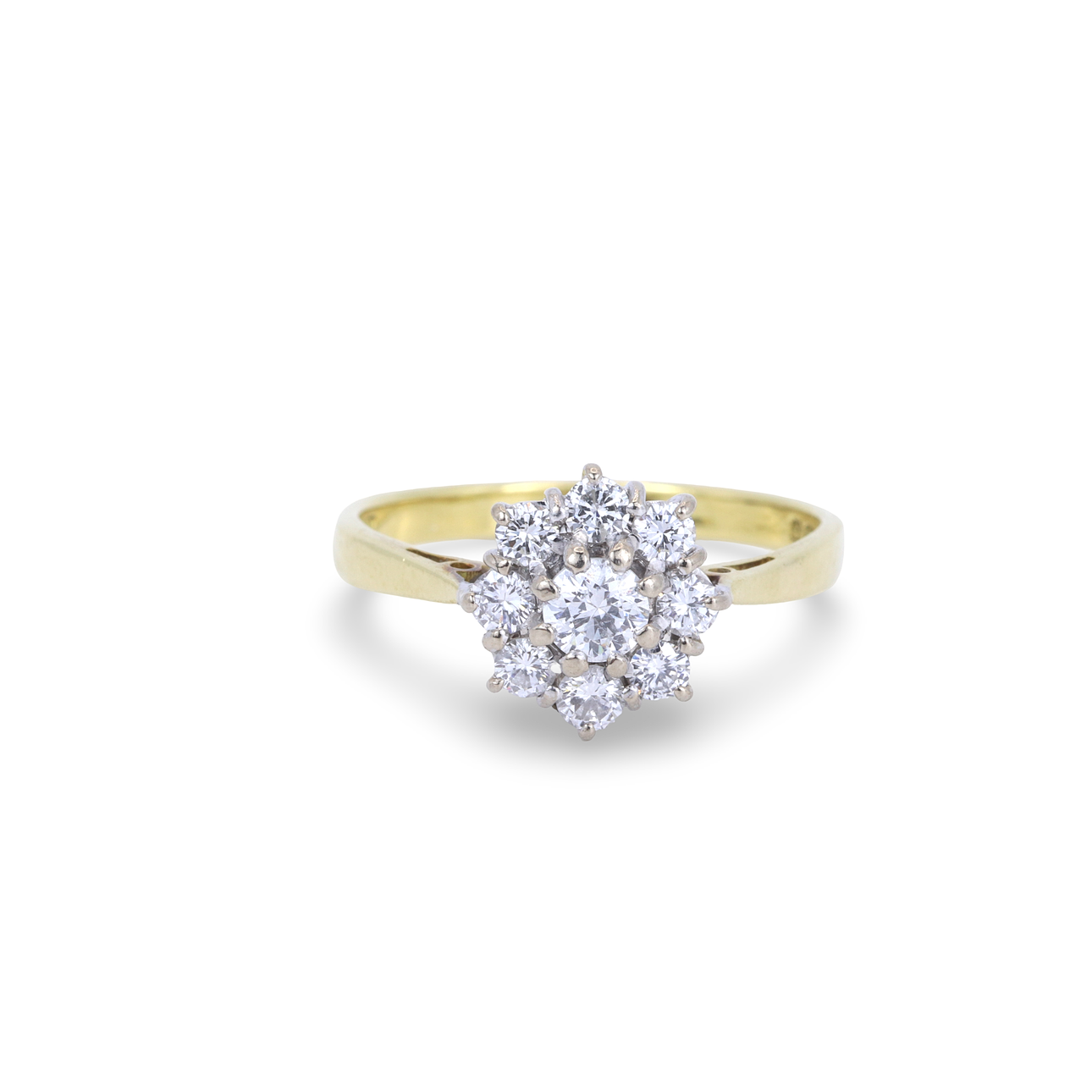 KLUSTER-RING I 18KT GULD MED DIAMANTER.