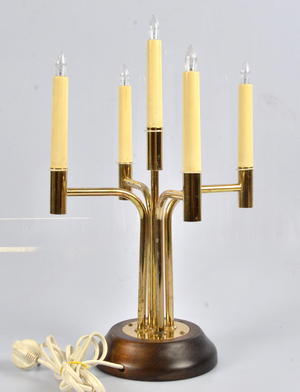 LJUSSTAKE, mässing och trä, Osram.