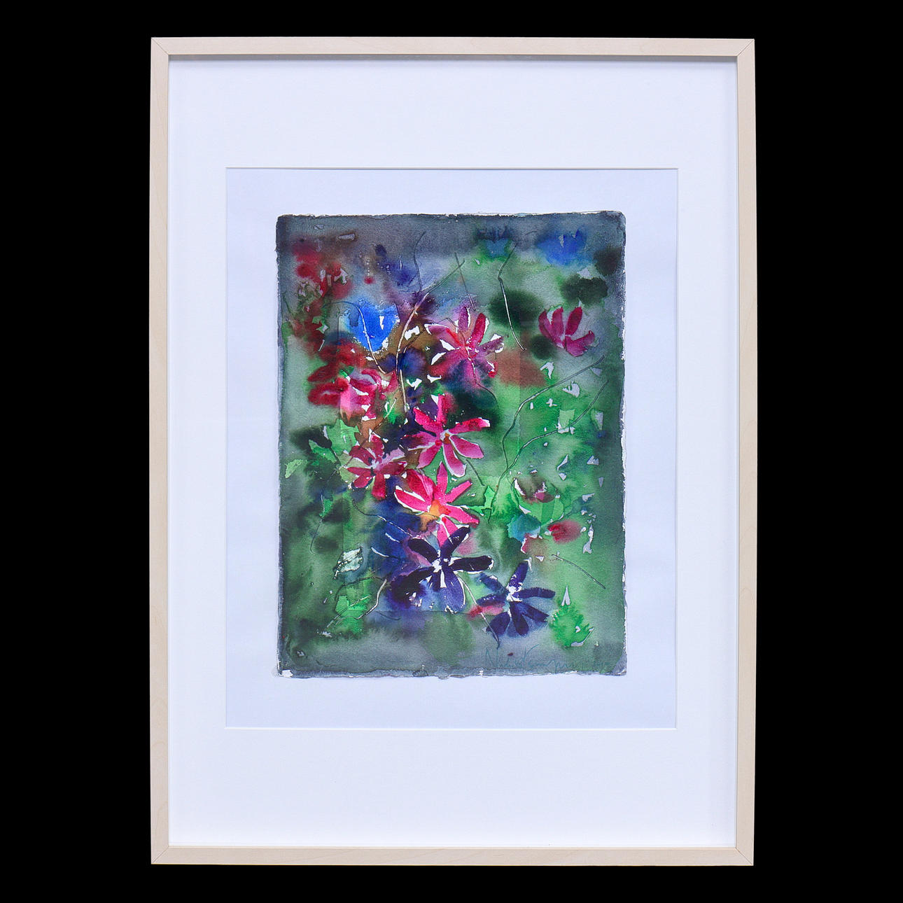 NADJIB KAMGAR. COMPOSITION, WATERCOLOUR, SIGNED, GLAZED.