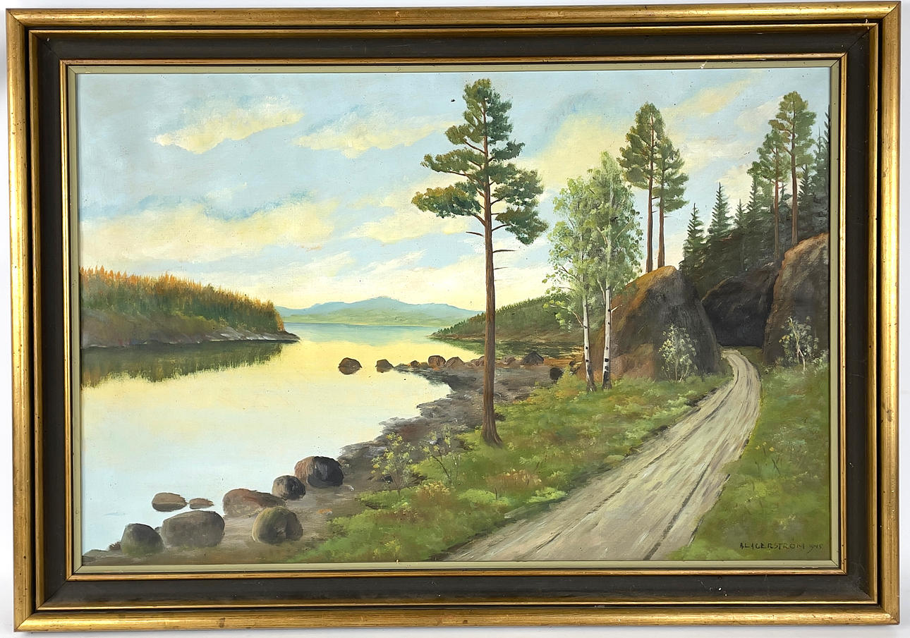 OIDENTIFIERAD KONSTNÄR. Landskapsmotiv, olja på duk, signerad & daterad A. Lagerström -1945