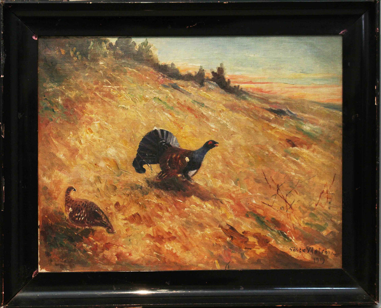 GÖSTA YDSTRÖM. Orrar i skogslandskap. Olja på duk. Signerad och daterad 1919.