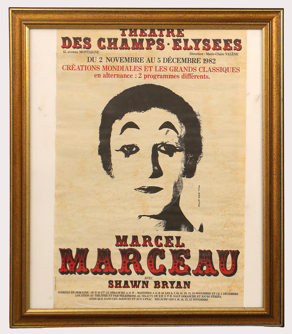 AFFISCH, Marcel Marceau, Theatre Des Champs Elysees, 1982.