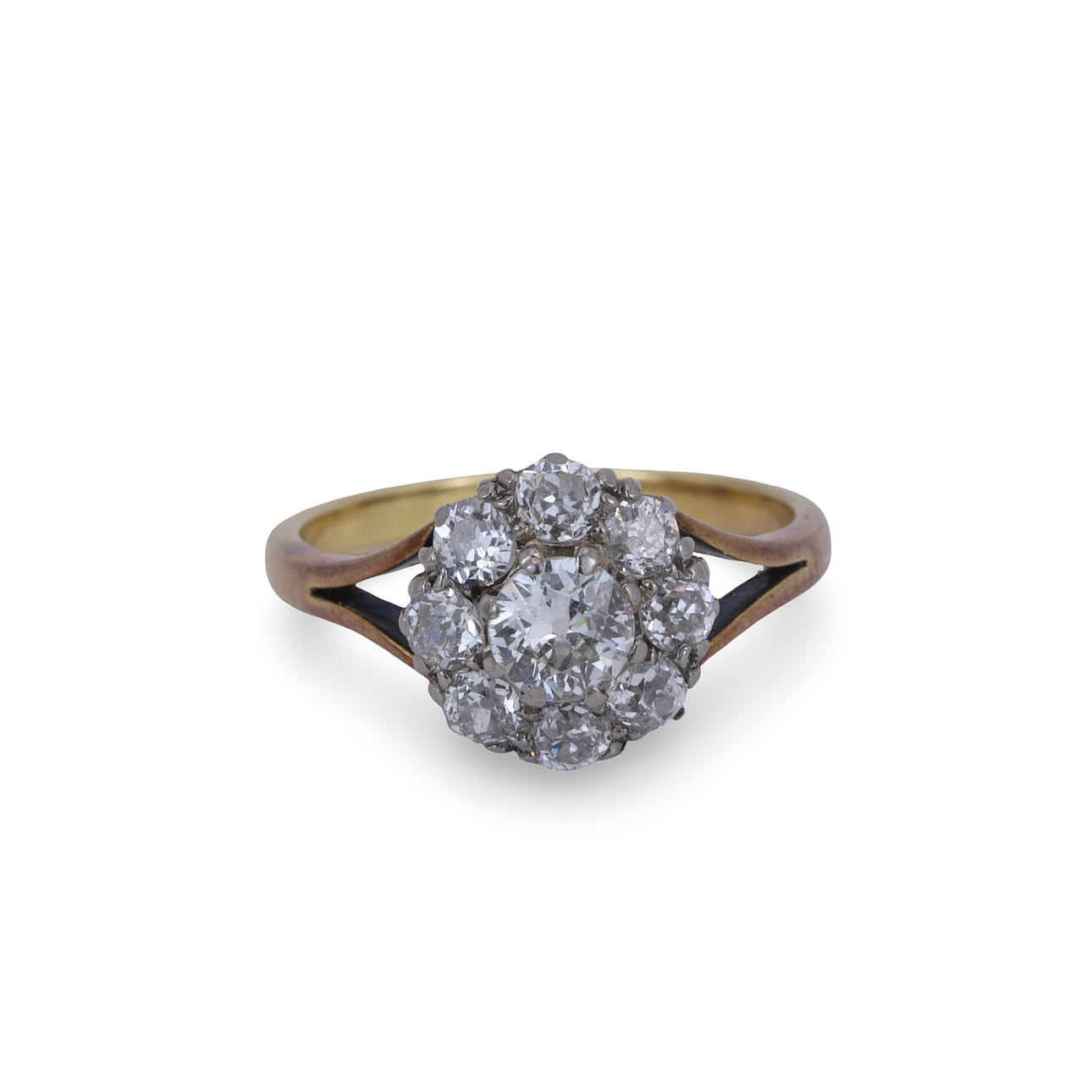 18KT GULD RING MED GAMMALSLEPADE DIAMANTER.