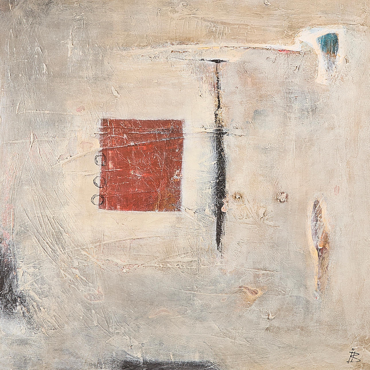 OKÄND KONSTÄR. OIL PAINTING, abstract, "Reds", monogram signed, canvas.