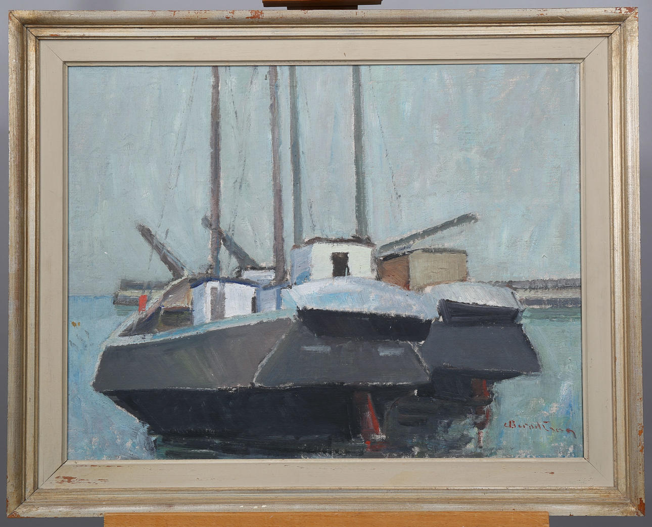 CARL BERNDTSSON. Olja på duk, Fiskebåtar, signerad C Berndtsson.