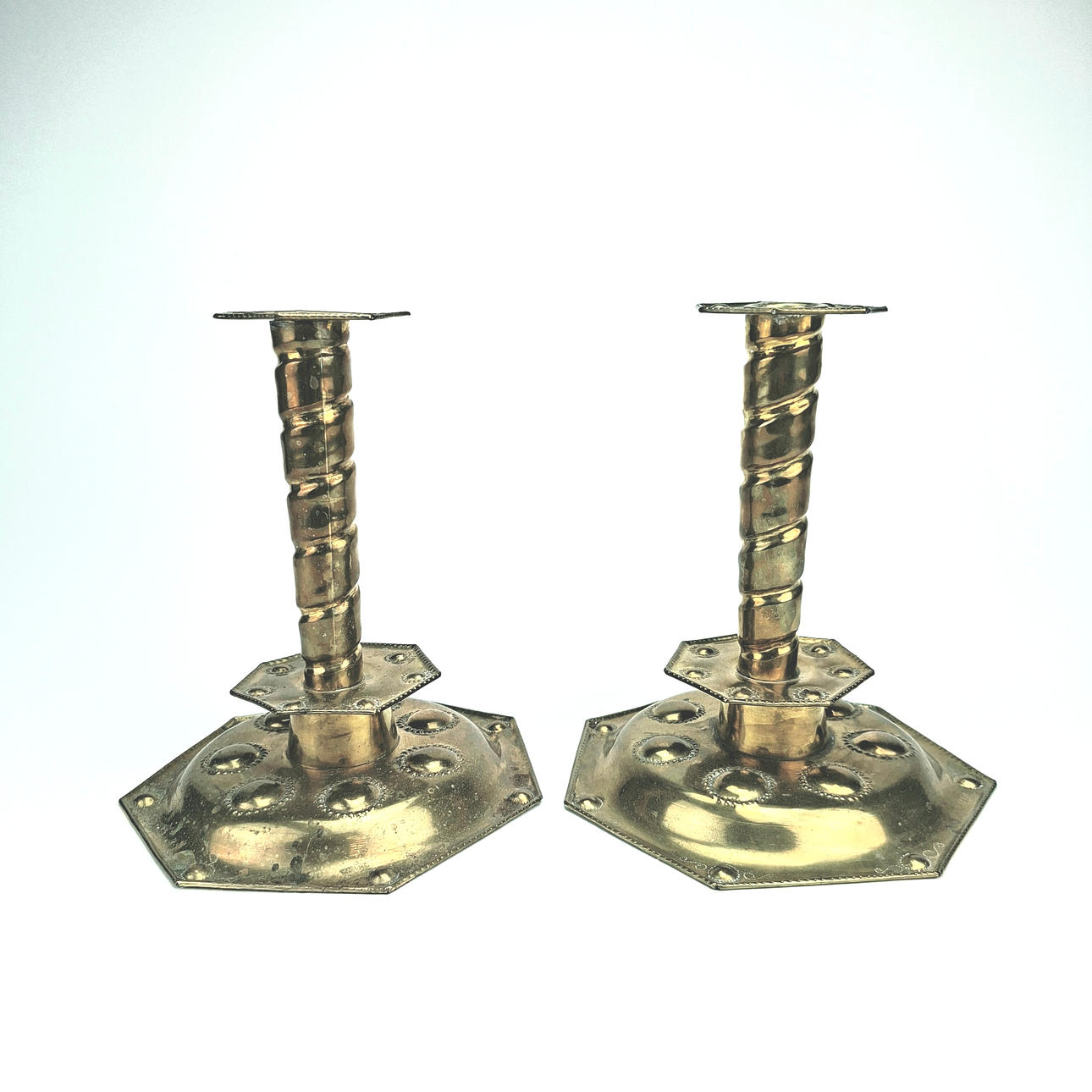 CANDLESTICKS, a pair, brass, Baroque style.