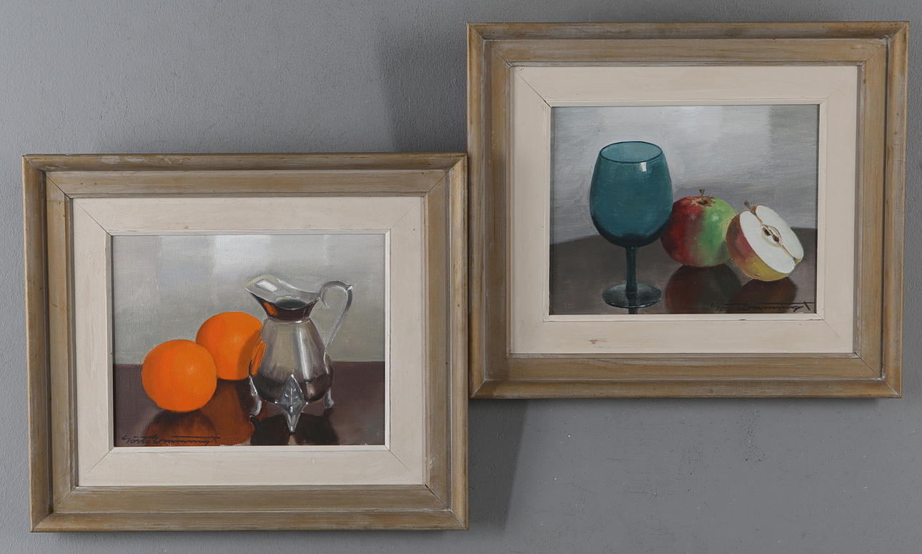 GÖSTA EMMING. 2 st, olja på duk, stilleben, signerade.