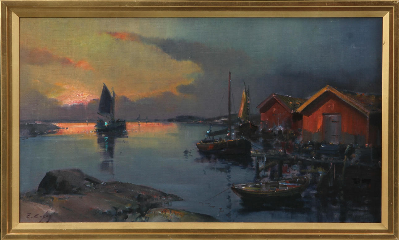 TAGE ERIKSSON. Kustbild, olja på duk, signerad.