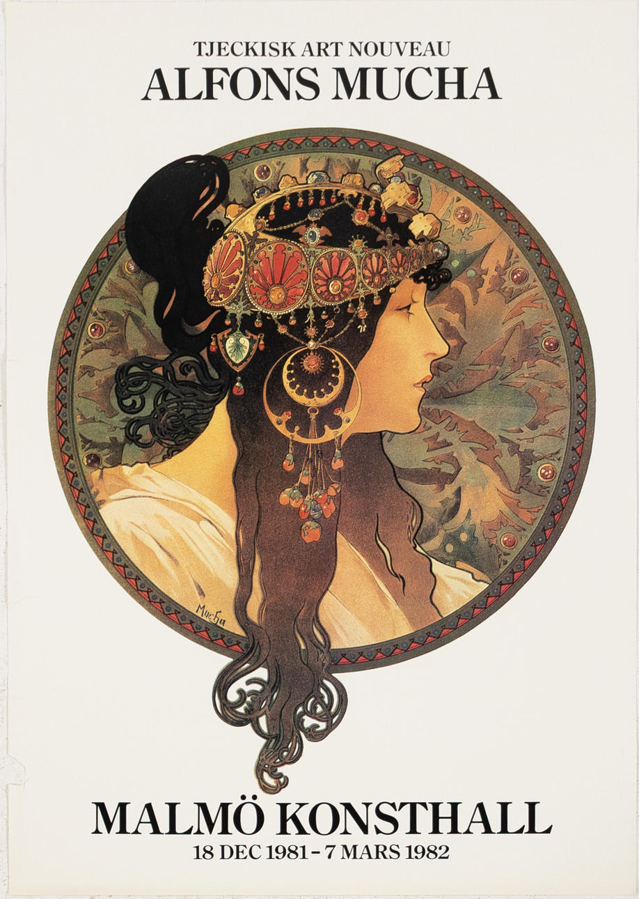 UTSTÄLLNINGSAFFISCH. Alfons Mucha, Malmö Konsthall, 1982