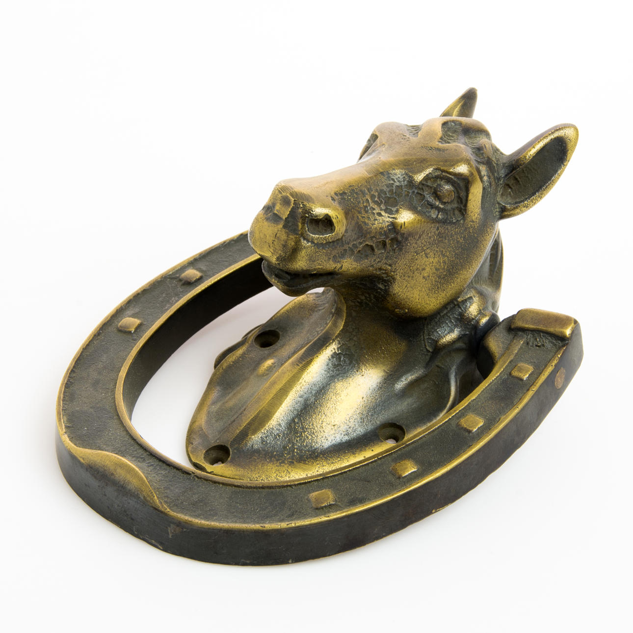 DÖRRKLÄPP i form av häst och hästsko, brons, samtida.