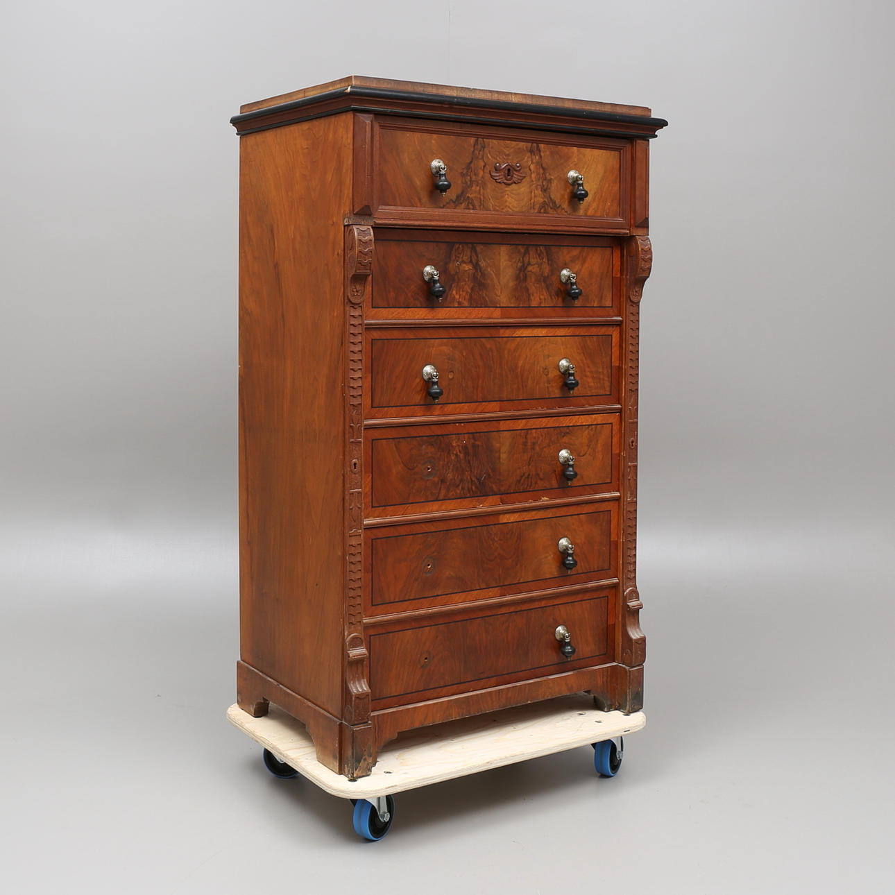 HERRBYRÅ, 6-lådig, 1800/1900-tal.