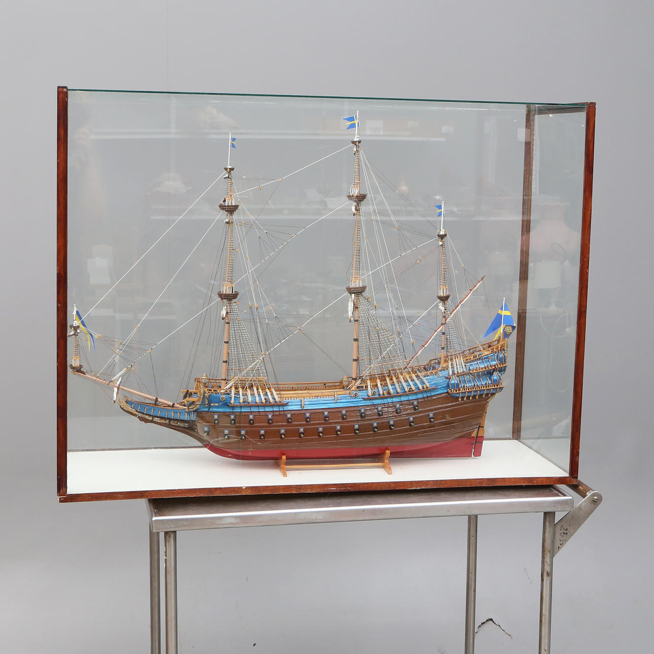 SHIP MODEL, Wasa, in glass display case.