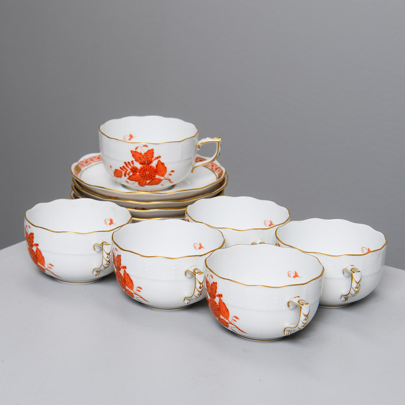 CUPS WITH SAUCERS, 6 pcs, Herend, Hungary.