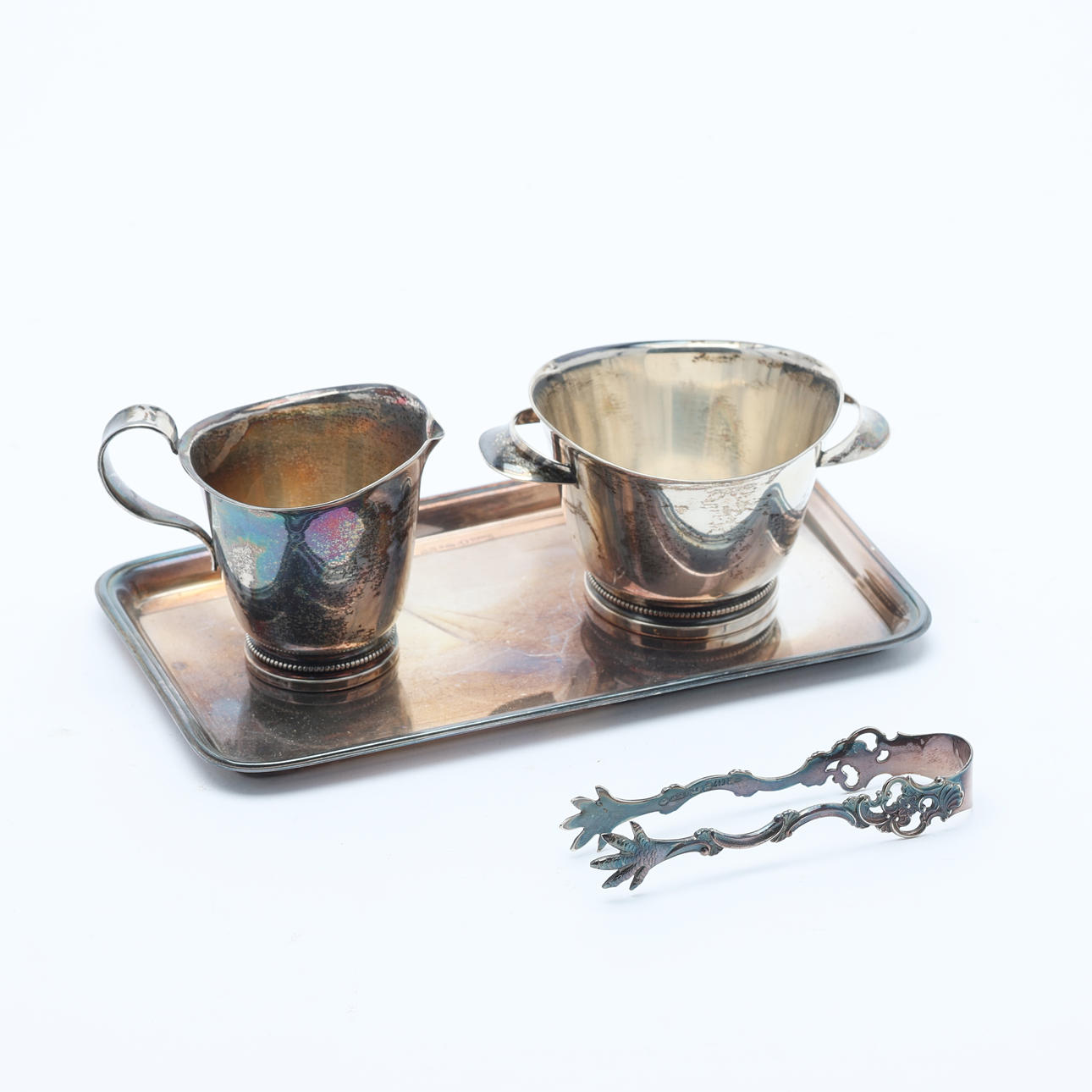 SERVERINGSBRICKA, Med tillbehör, silver, 4 delar.