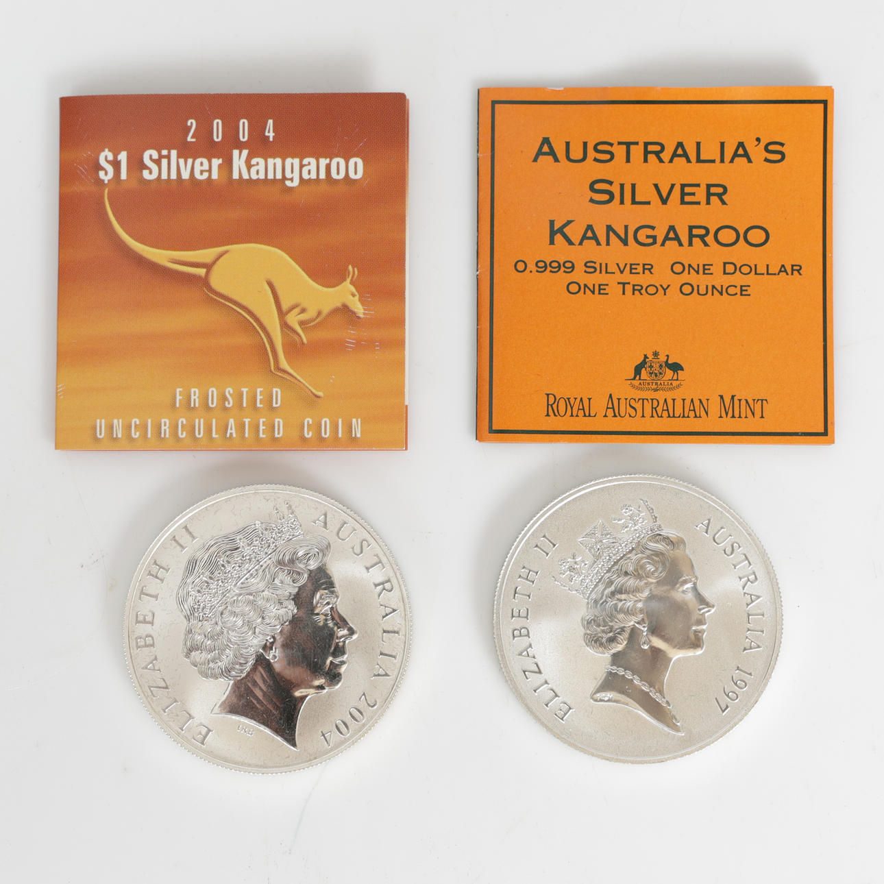 TWO ROYAL AUSTRALIAN MINT SILVER ONE DOLLAR COINS (2).