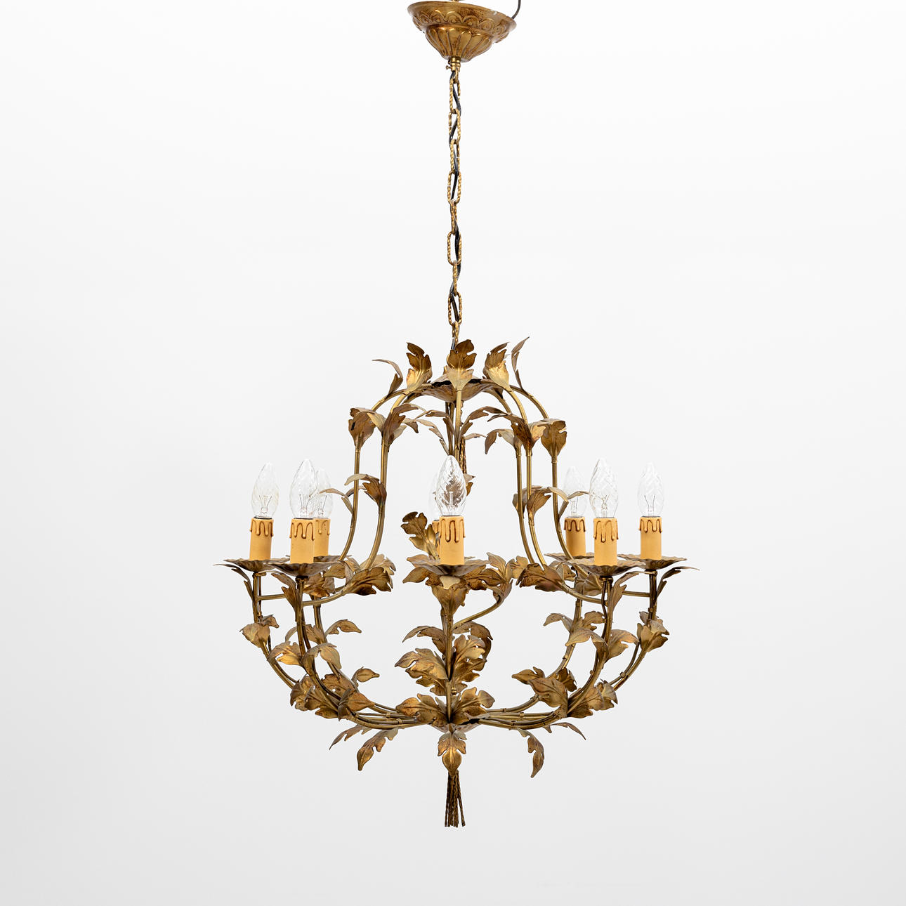 CHANDELIER, foliage, brass, mid-20th century.
