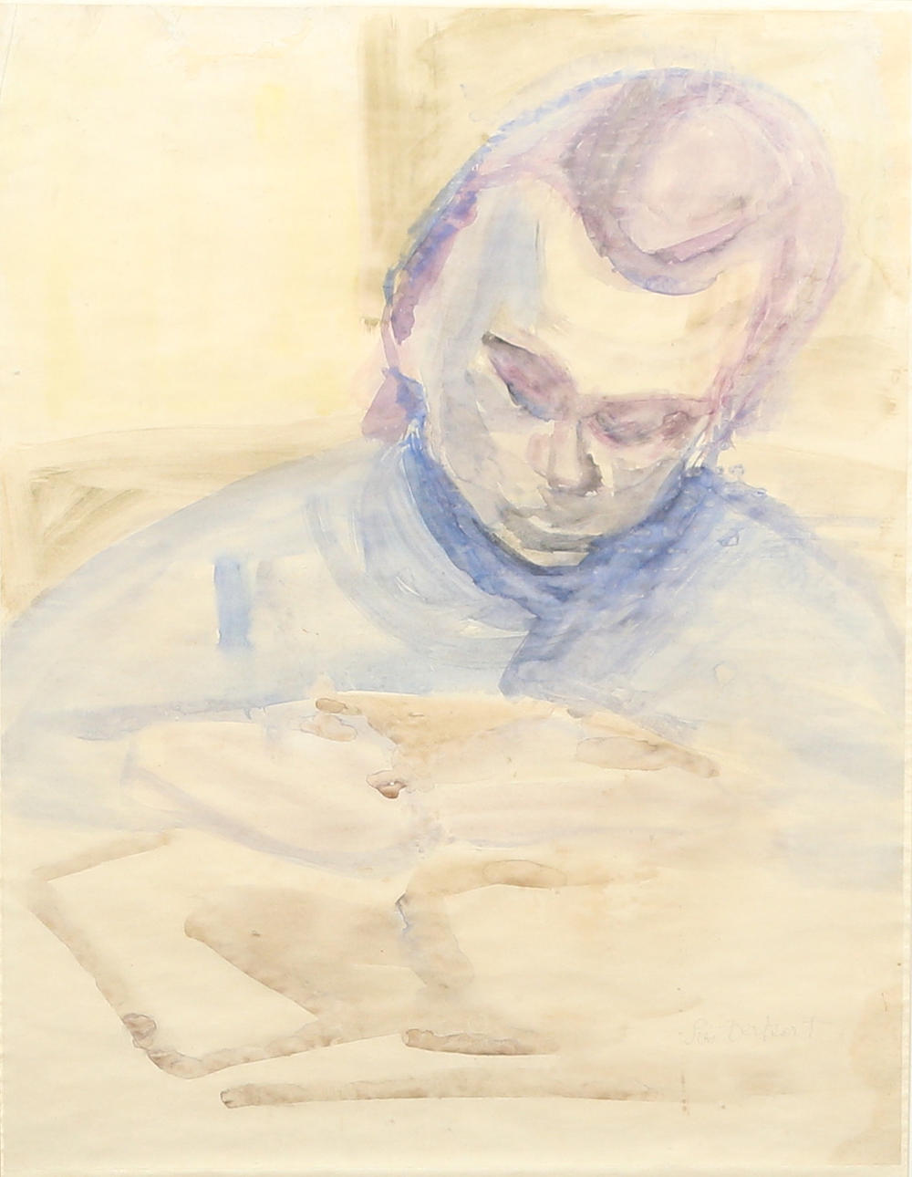 SIRI DERKERT. Watercolour, presumed self-portrait, signed.