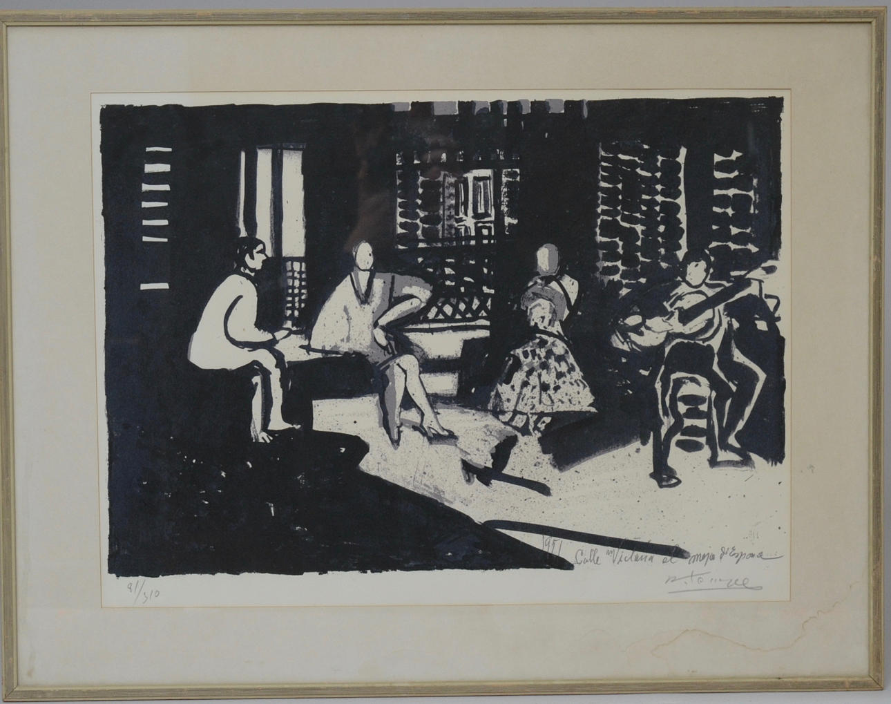 ROLAND KEMPE. INTERIÖR MED FIGURER, LITOGRAFI.