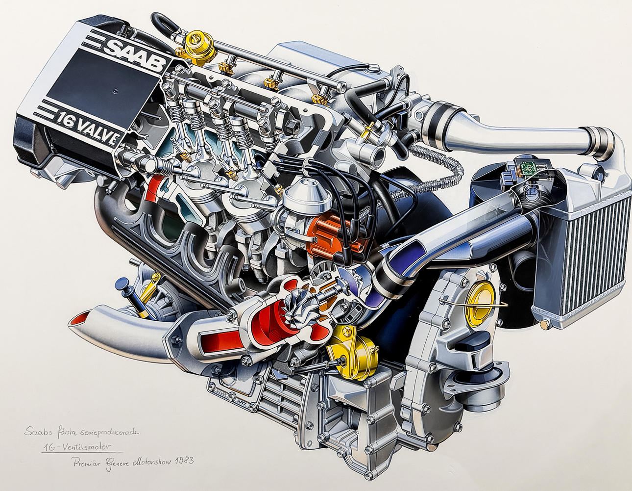 RONY LUTZ. SAAB. X-ray image. 16-valve engine. Original.