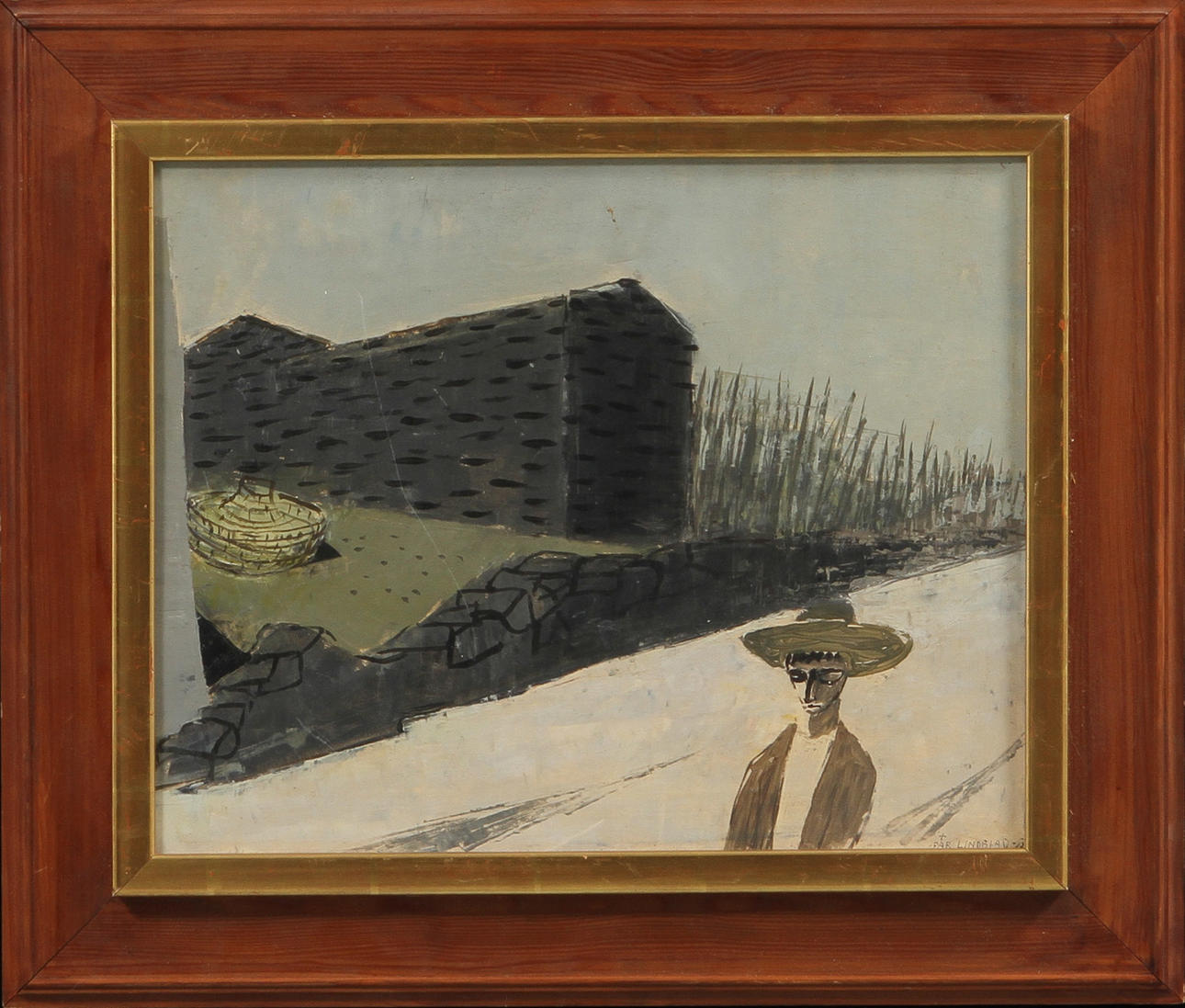 PÄR LINDBLAD. Figur på väg, blandteknik på papp, signerad.