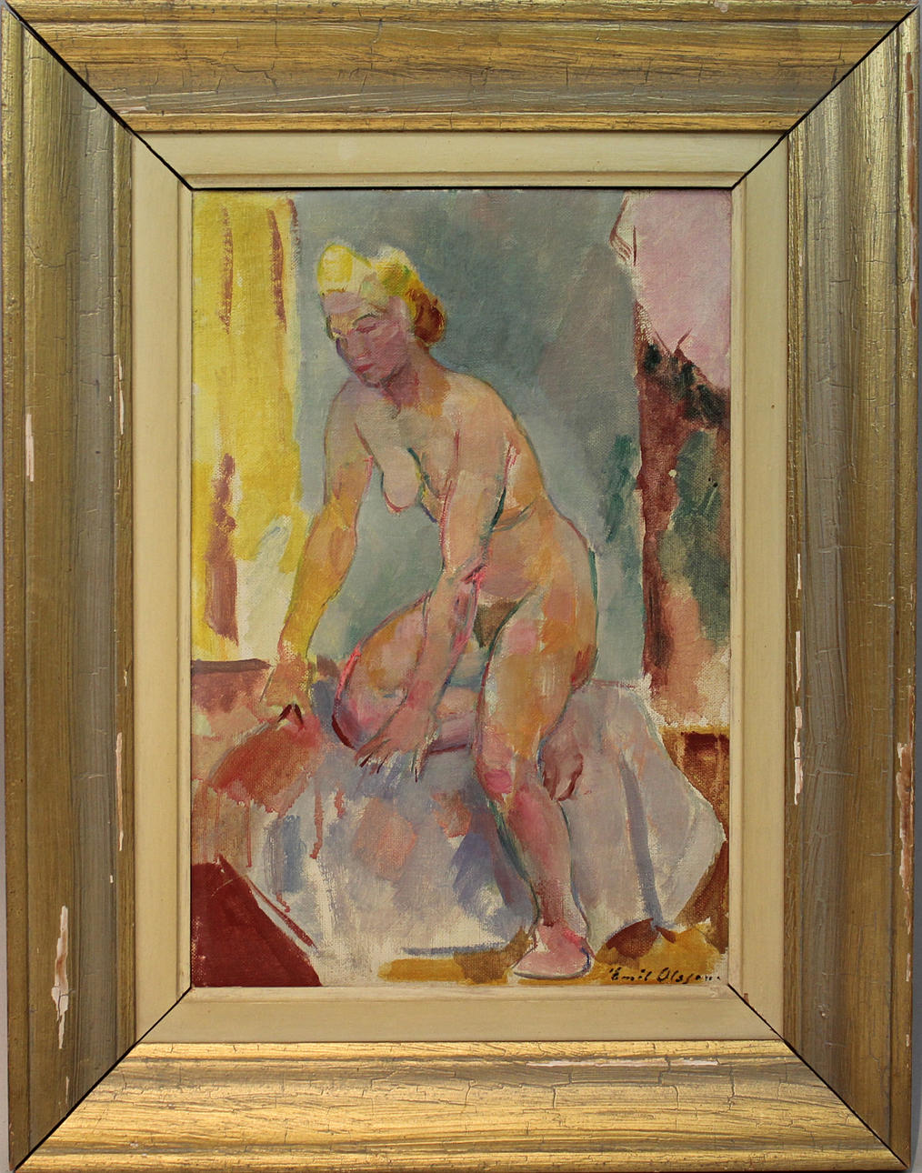 EMIL OLSSON. Fransyska. Olja på pannå. Signerad.