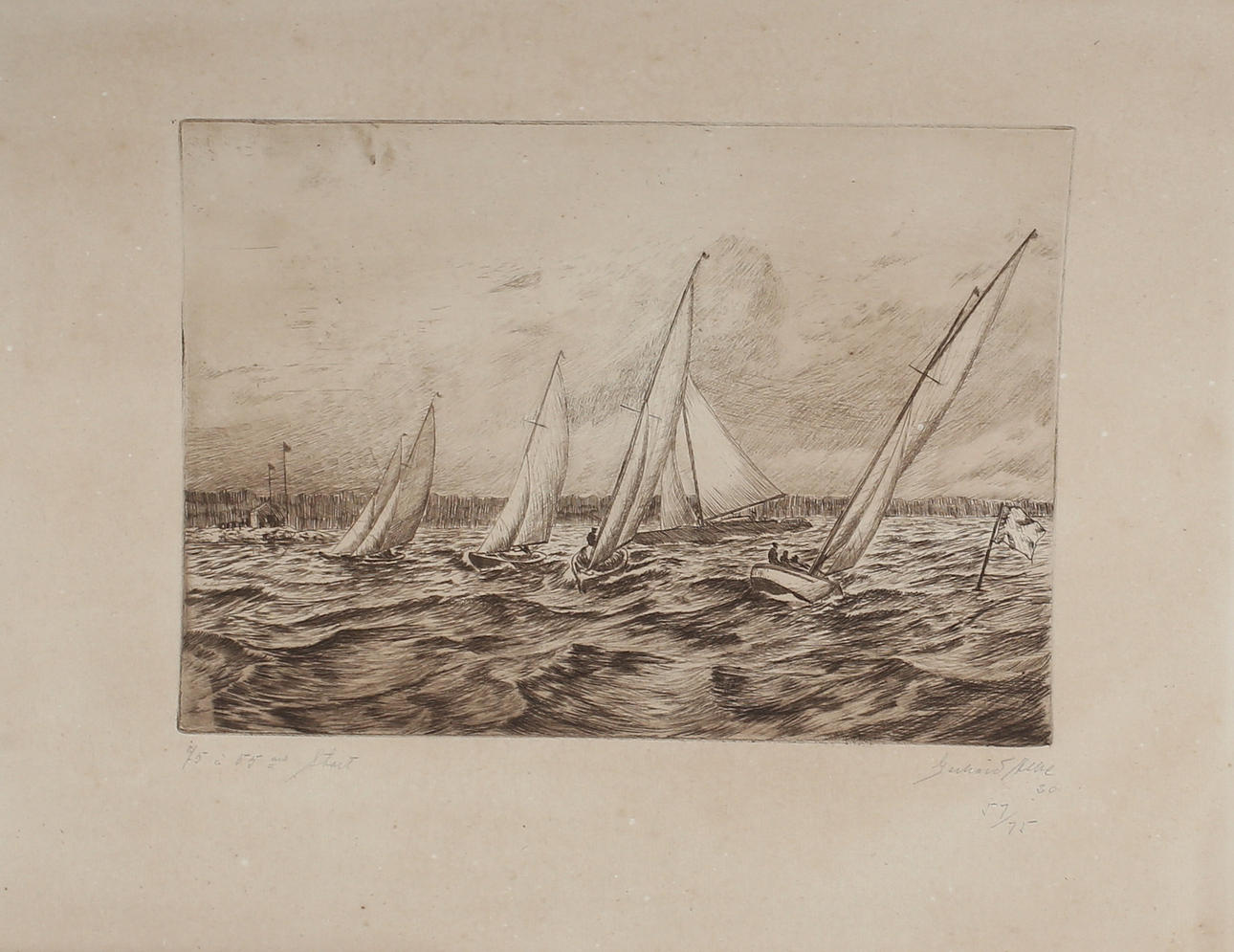 GERHARD ALBE. Skärgårdsmotiv med segelbåtar, etsningar, 10 st, signerade samt numrerade 57/75.