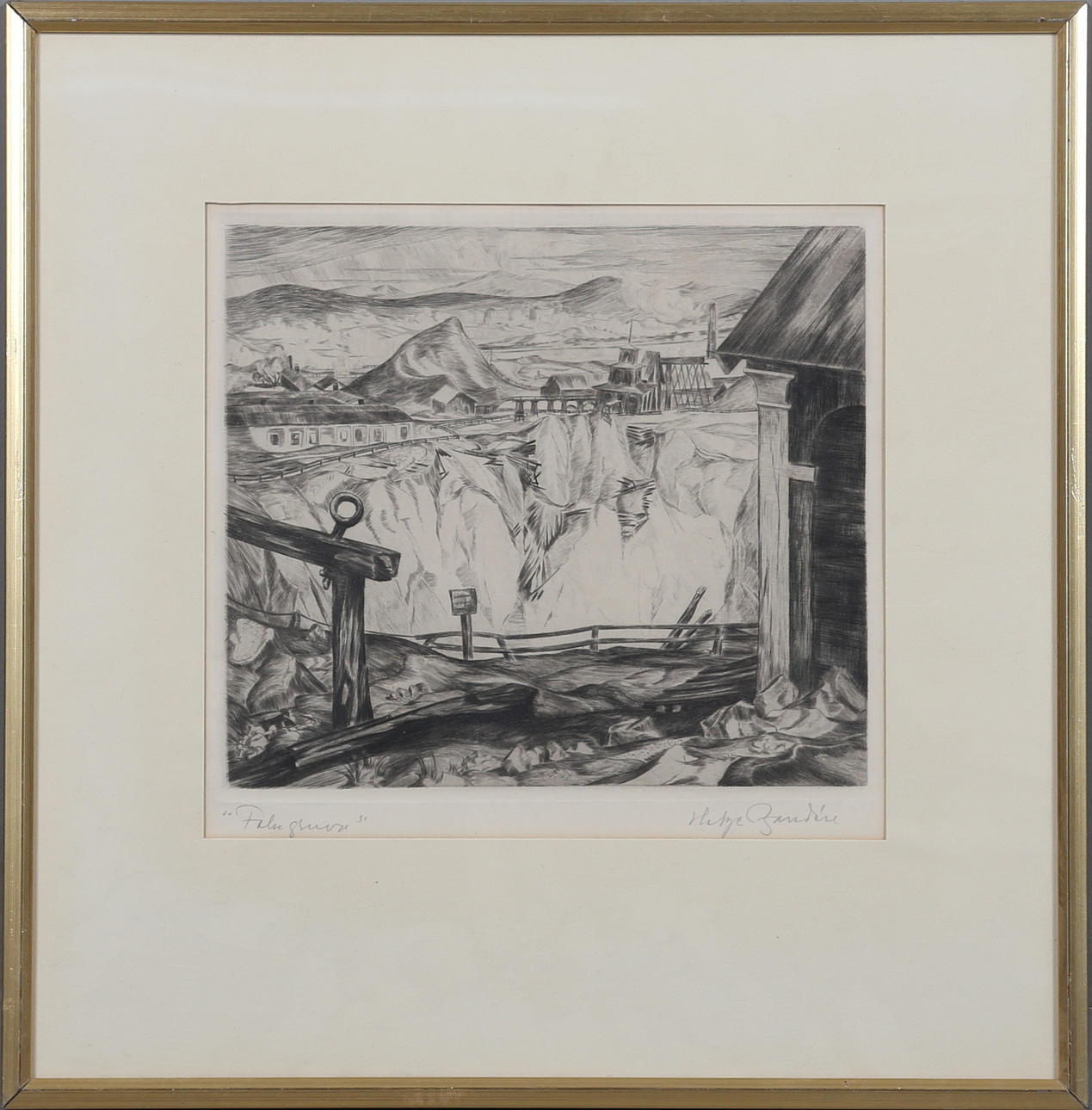 HELGE ZANDÉN. 'Falugruva', etsning, sigenrad.