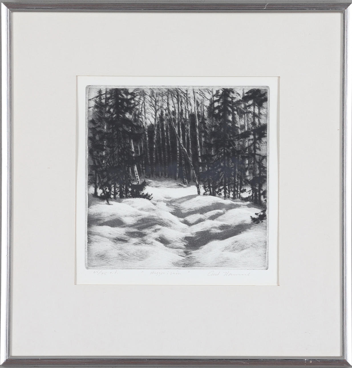CURT HAMNE. 'Skuggor i snön', etsning, signerad samt numrerad.