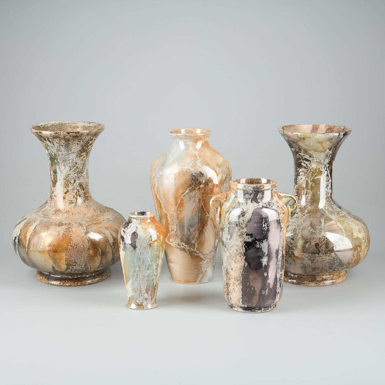 ARABIA, vases, 5 pcs, lustre glazed.