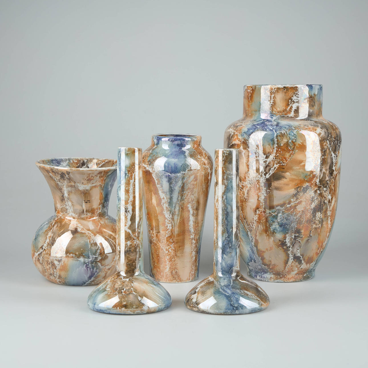 ARABIA, vases, 5 pcs, lustre glazed.