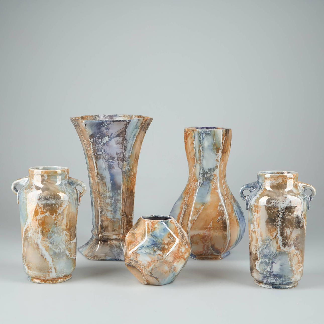 ARABIA, vases, 5 pcs, lustre glaze.