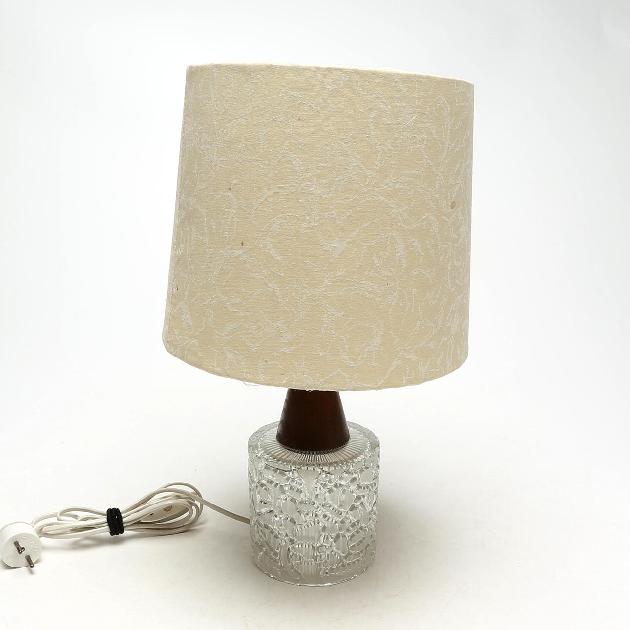 BORDSLAMPA, glas/teak.