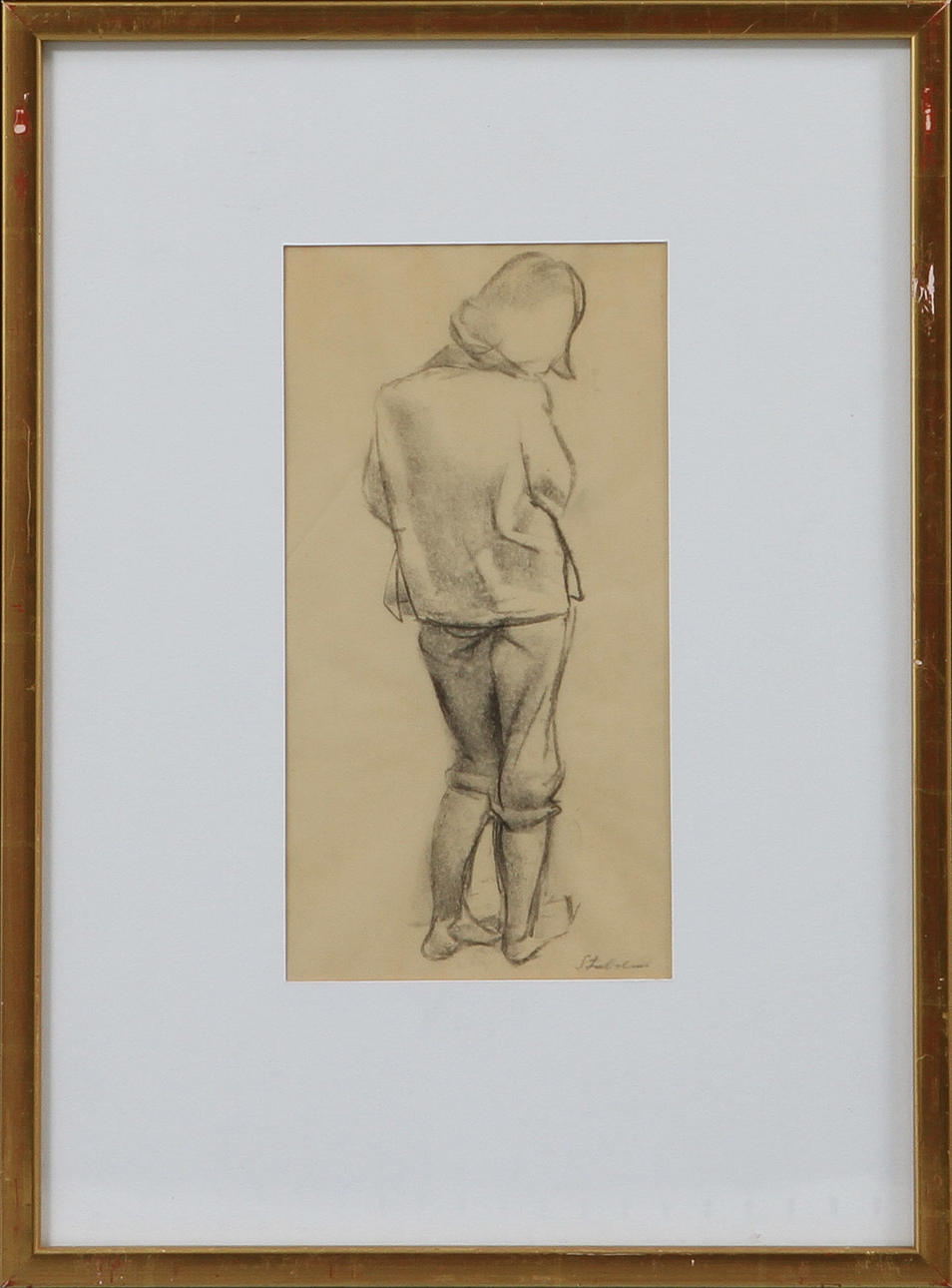 ARNE STOBELIUS. Figurstudie, teckning, sign.