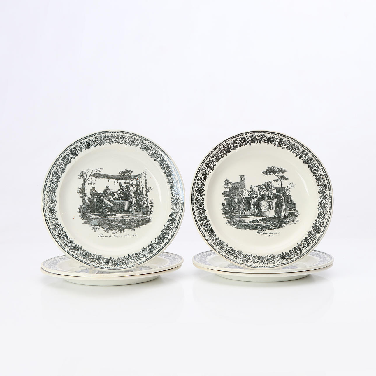 PLATES, SIX PCS. Earthenware with historicizing decoration. 19th century.