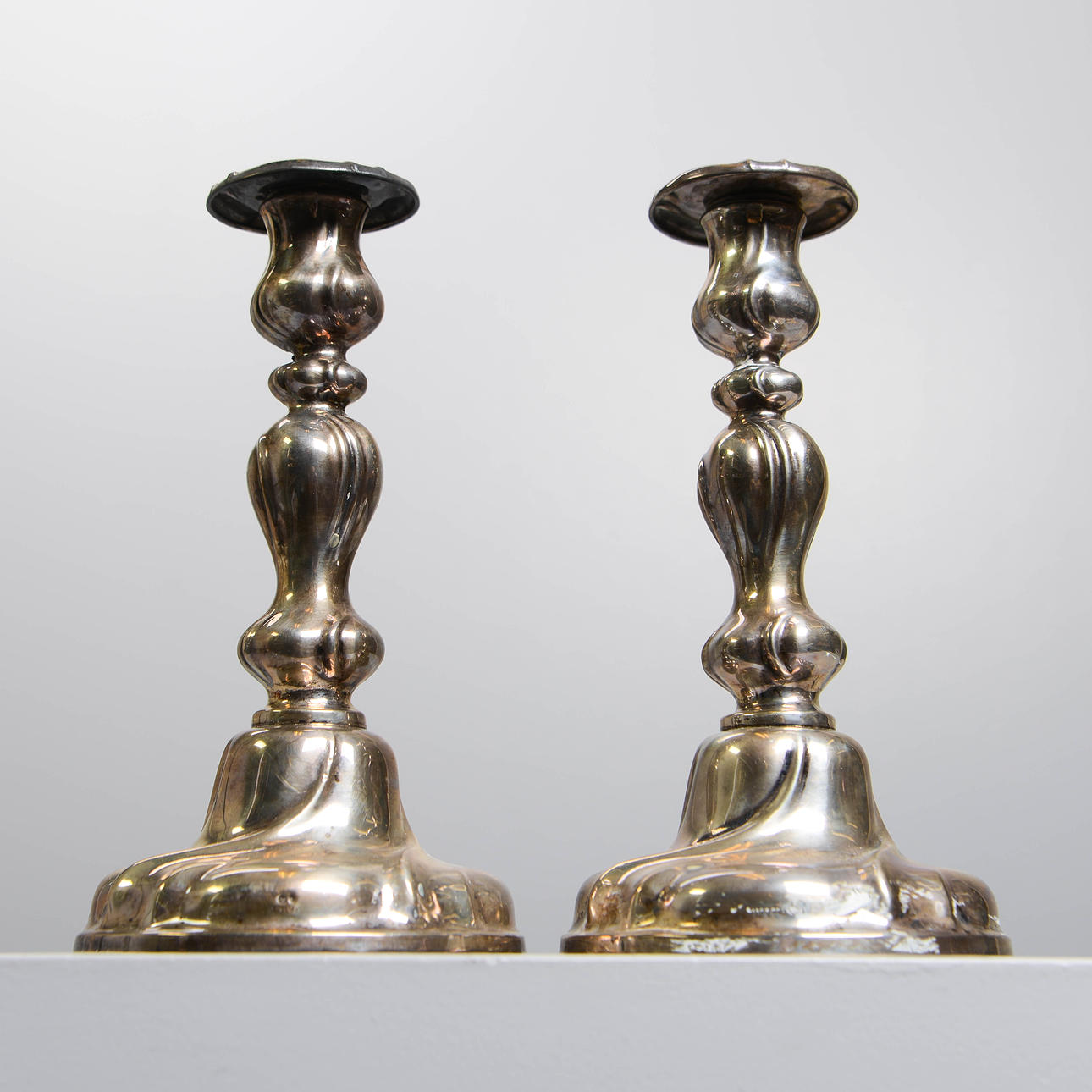 CANDLESTICKS, 2 pcs, silver, Rococo style, Germany.