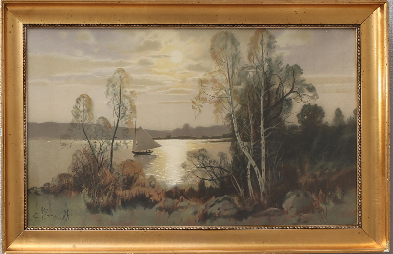 CARL BRANDT. Landskap vid vatten, pastell, signerad.