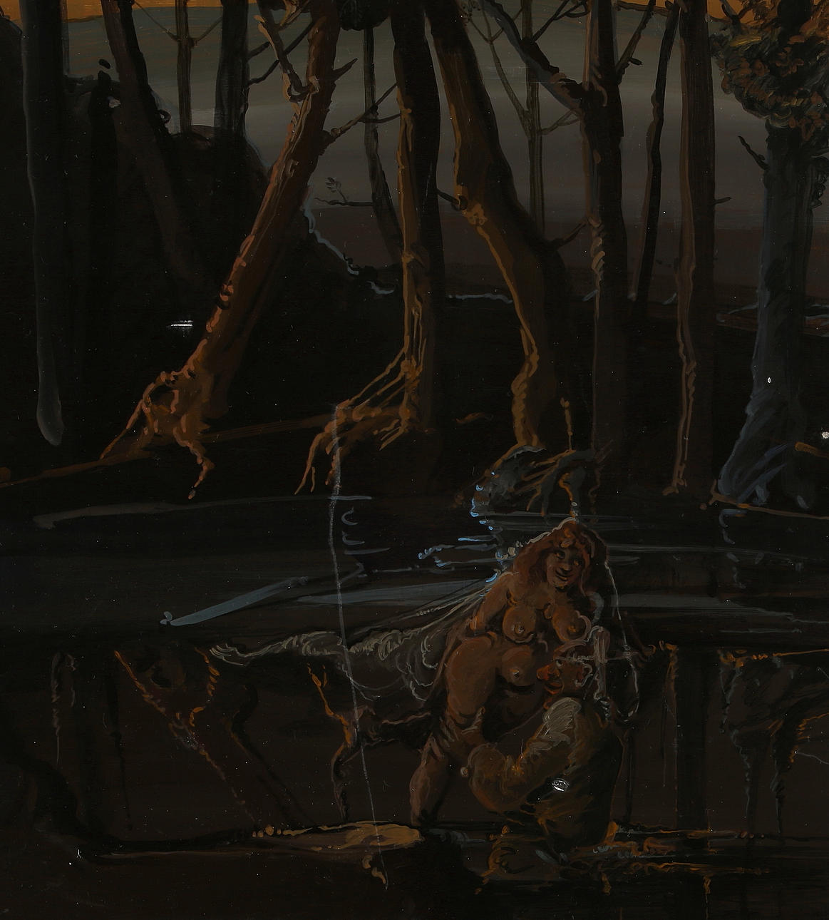 TADEUSZ MICHALUK. Landskap med figurscen, olja på pannå, singerad daterad -77.