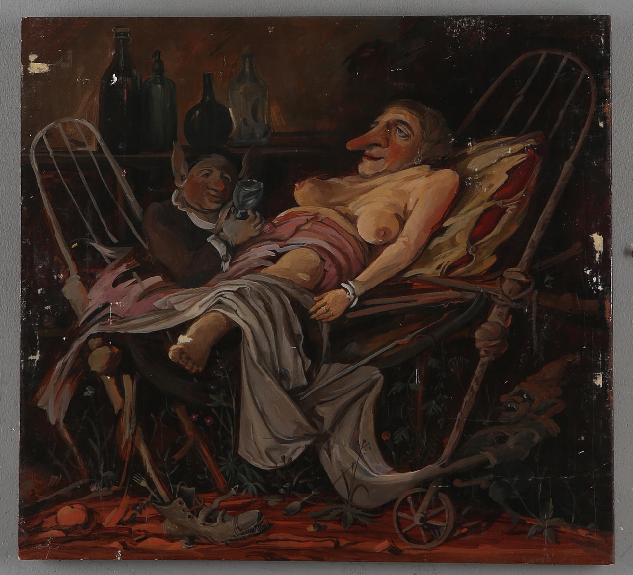 TADEUSZ MICHALUK. Figurscen, olja på pannå, signerad och daterad -76.