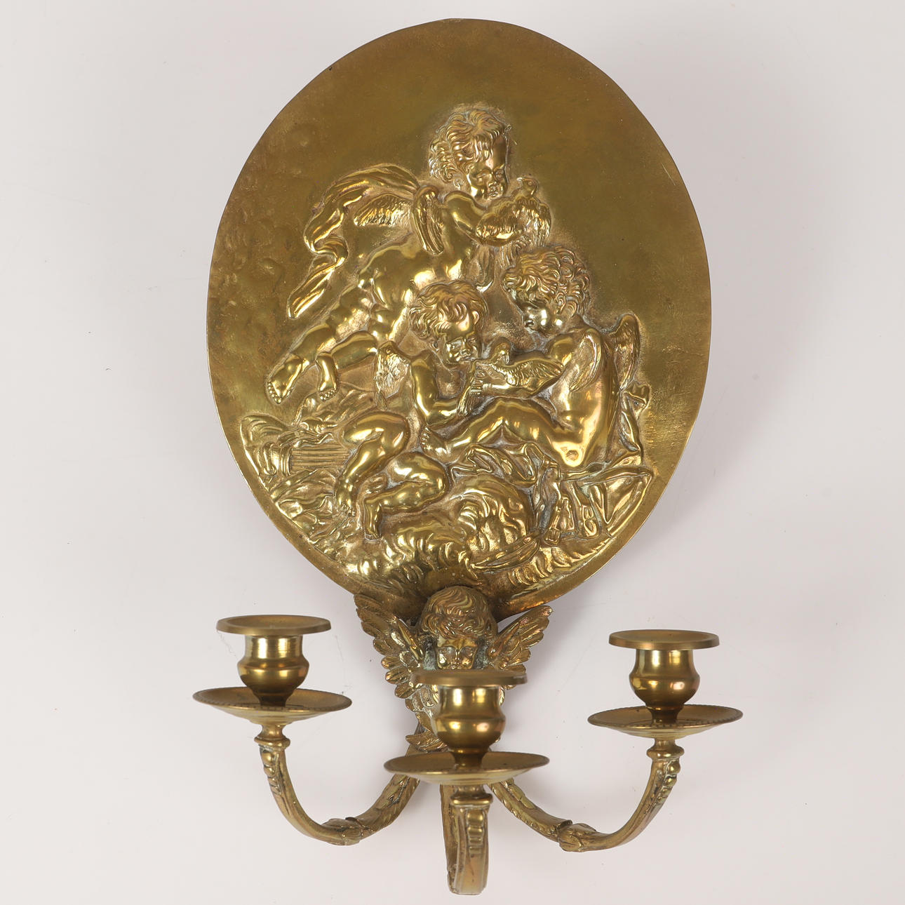 VÄGGLJUSSTAKE, 3-armad, mässing, 1900-tal.