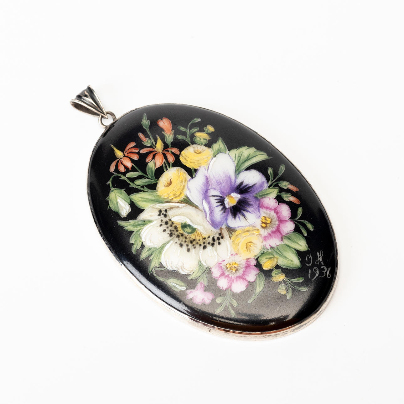 CARL HOFF. Pendant, silver and enamel, monogram signed, CH and dated 1936, Helsingborg, 1937.