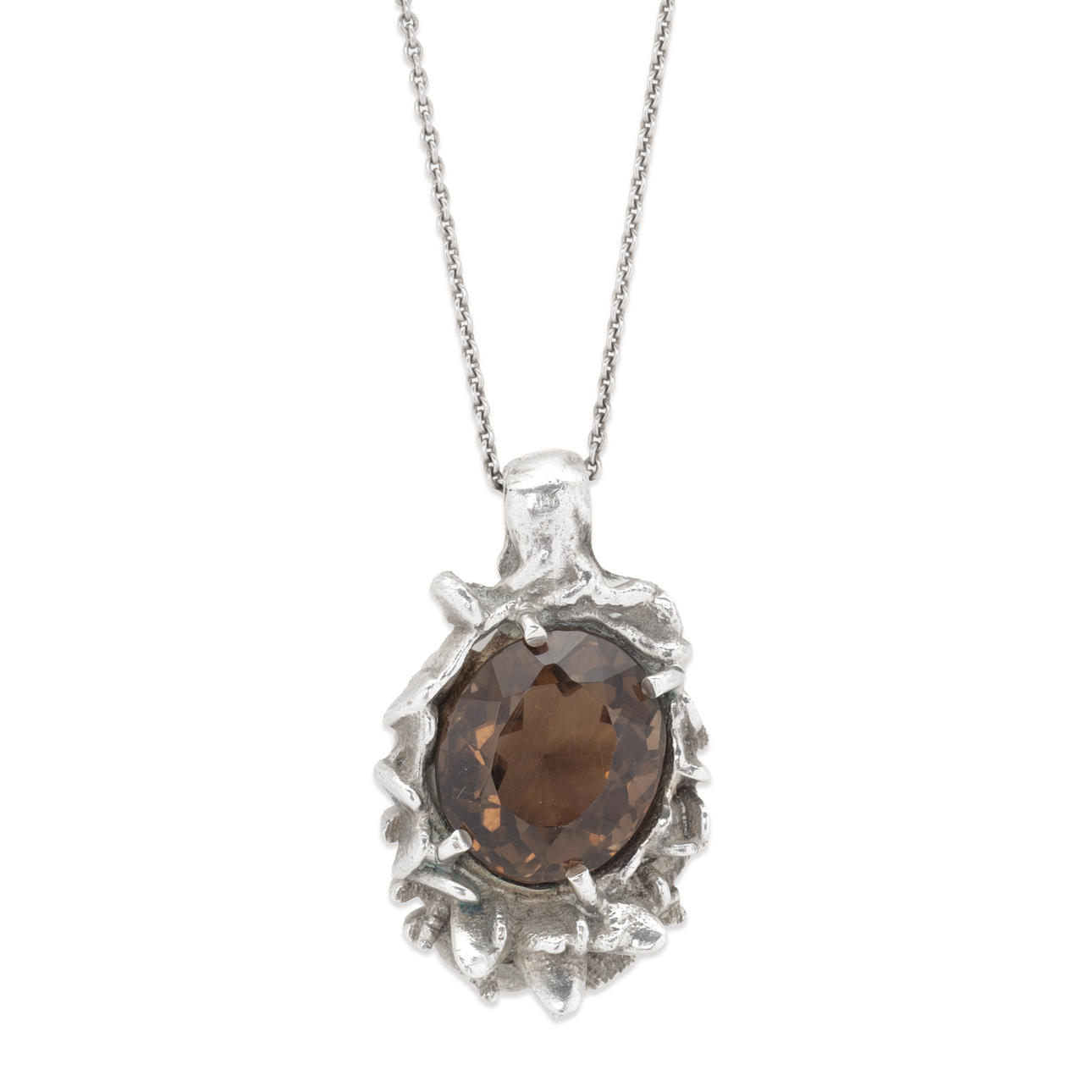 Large sterling silver pendant with smoky quartz. Denmark.