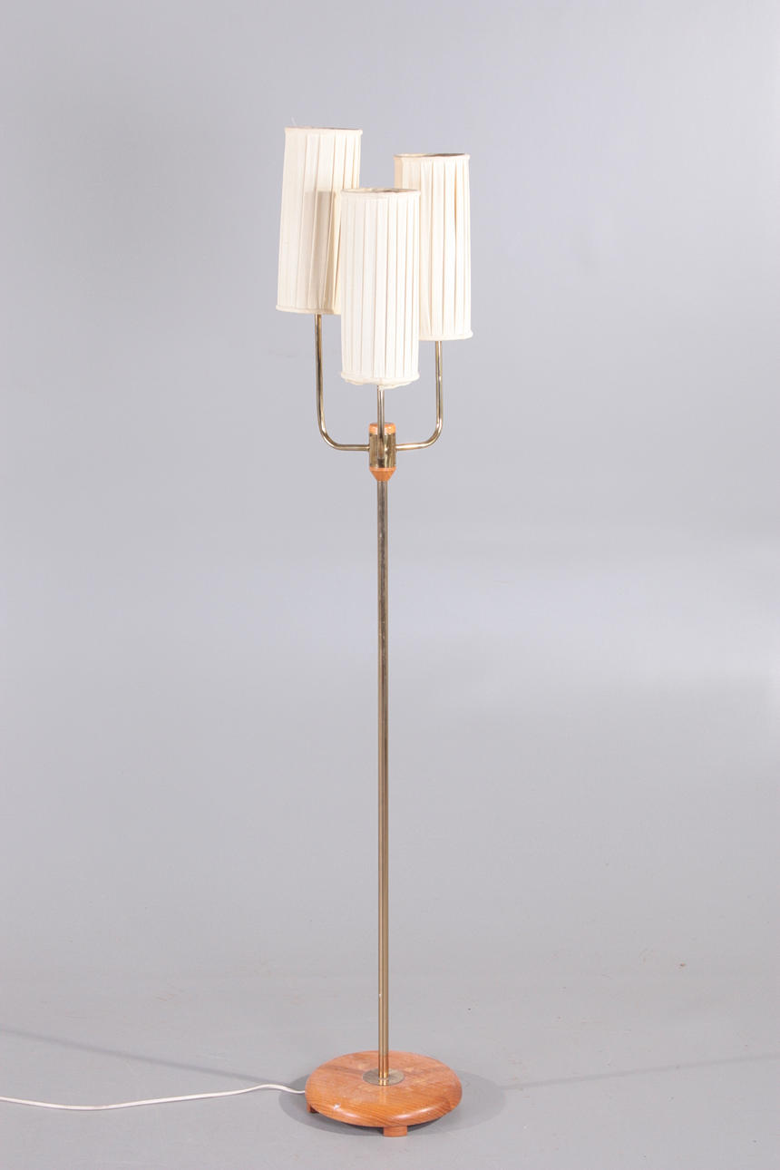 GOLVLAMPA, 3-armar, teak & mässing , 1960/70-tal.