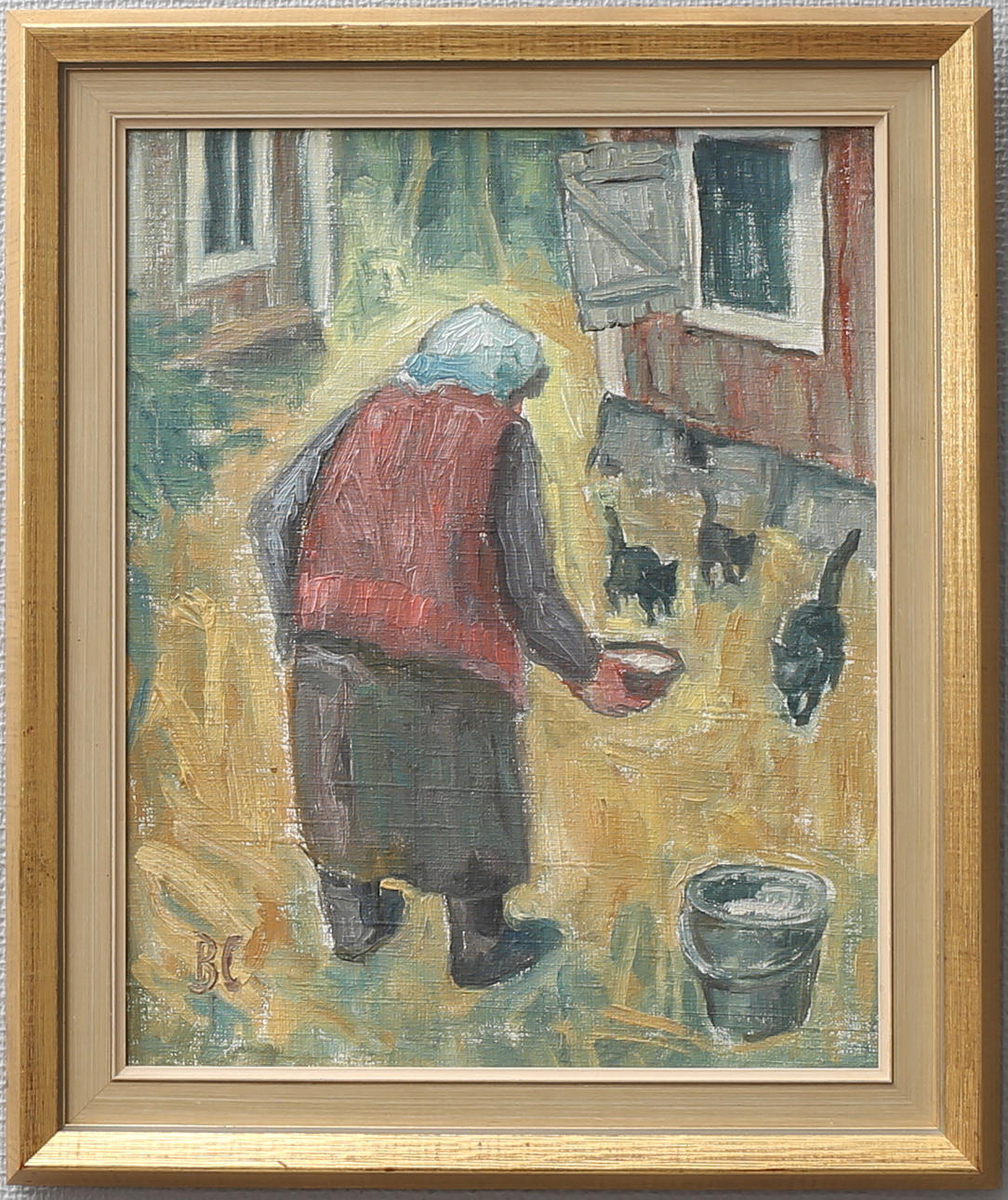 BENGT CLAÉSSON. "Kattmamma". Olja på duk, signerad, daterad 1972 a tergo.