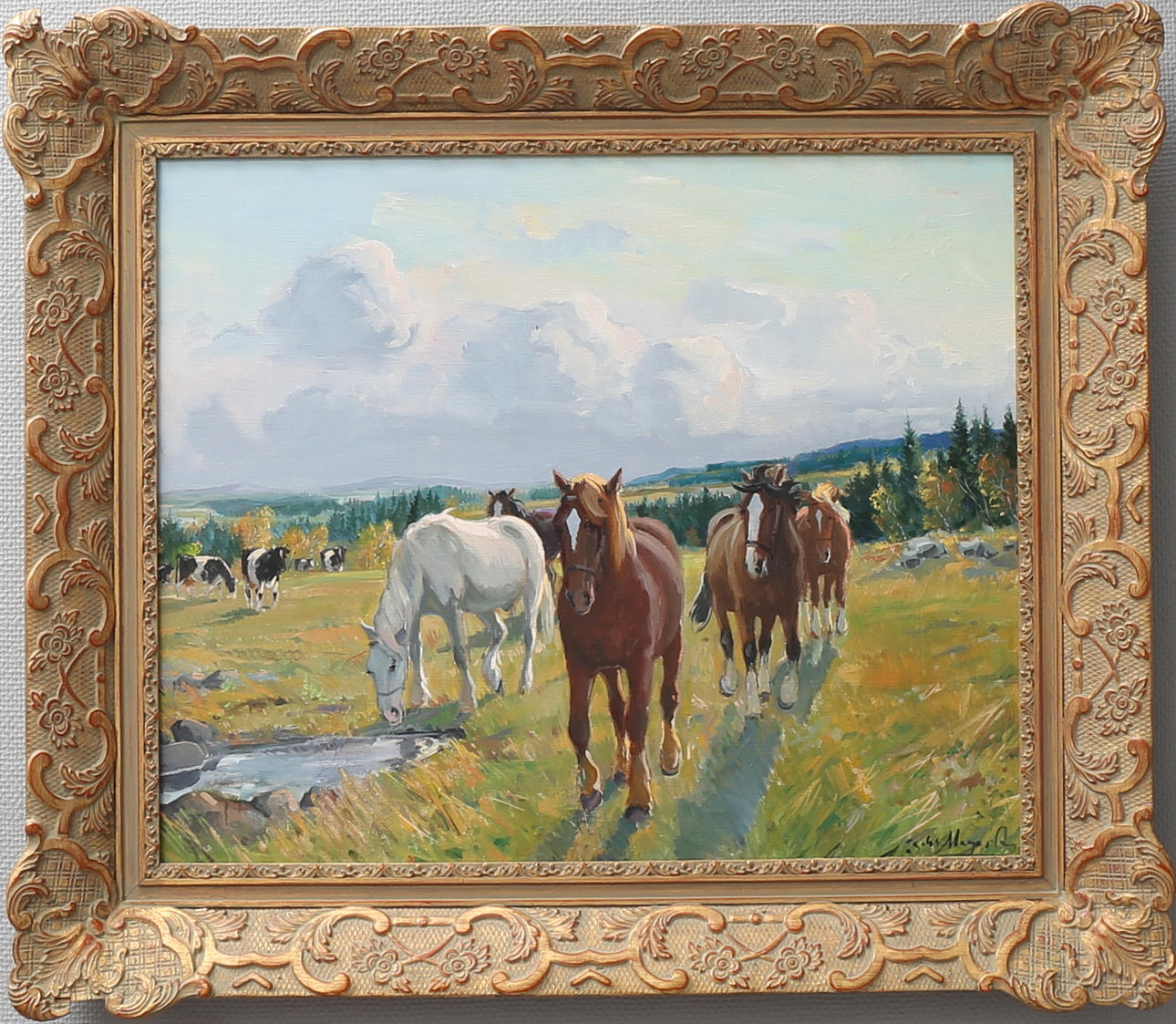 JOHAN MEYER ANDERSEN. Hästar. Olja på duk, signerad.