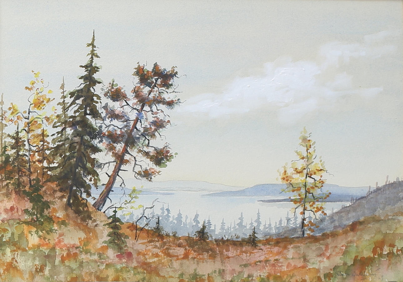 EINAR WALLQUIST. Landskap med sjö. Akvarell, signerad och daterad 69.