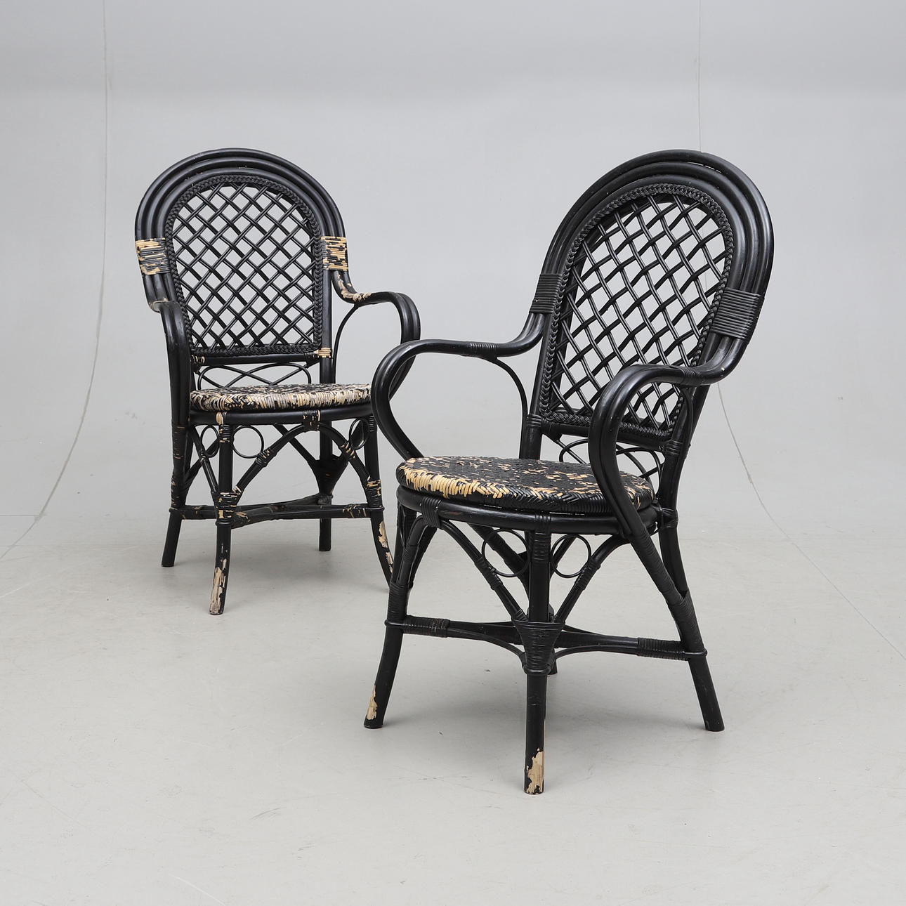 KORGSTOLAR, 2 st, bambu/rotting, 1900-tal.