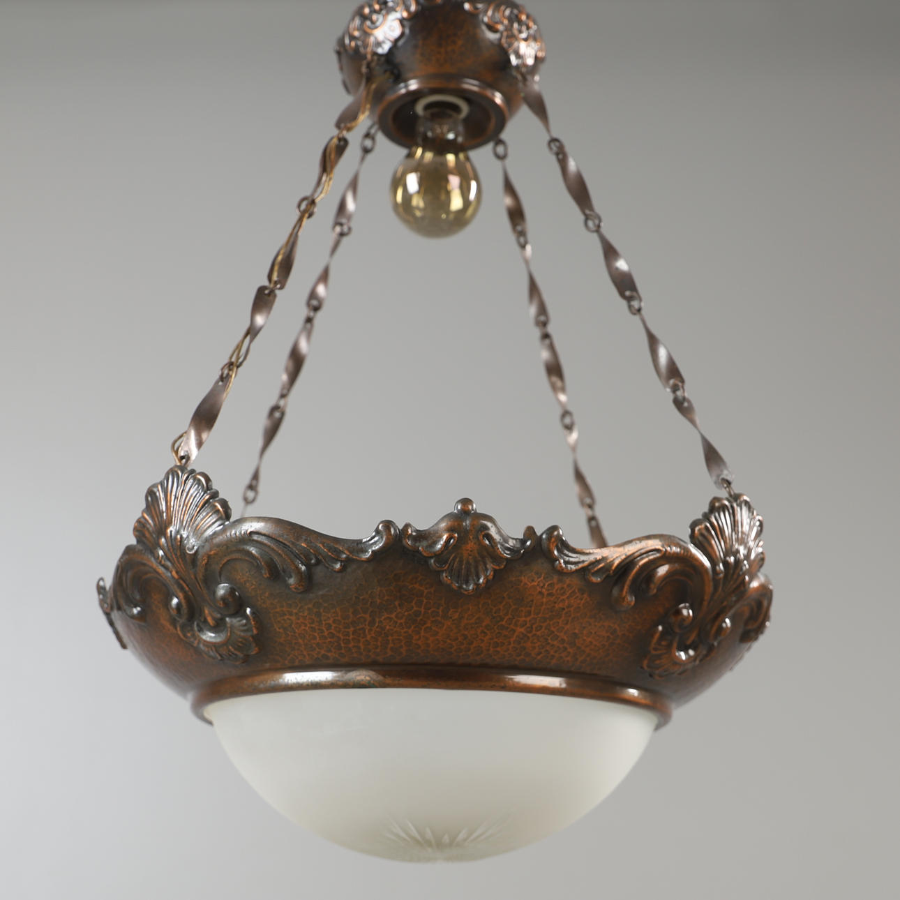 TAKLAMPA, koppar och glas, jugend.