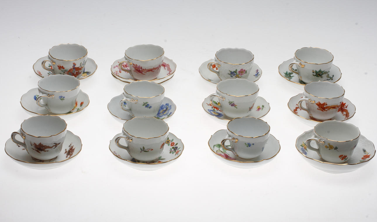 MOCKAKOPPAR, 12 st, porslin, Meissen, Tyskland, 1900-tal.