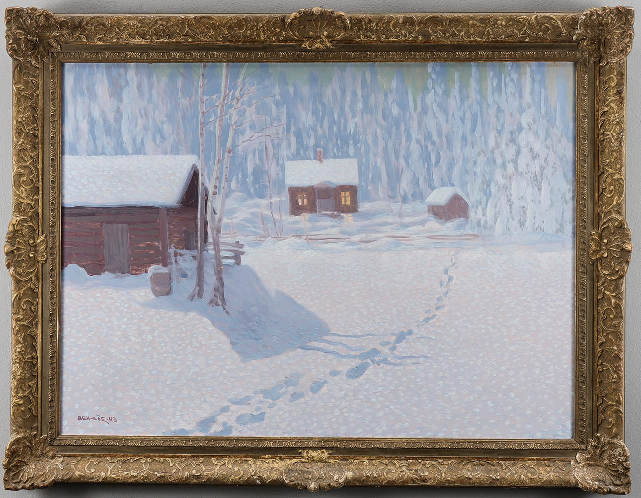 BIRGER HANSSON-BÖE. Vinterlandskap med fotspår.